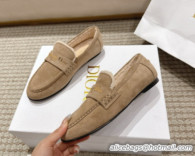 1:1 aaaaa Dior DiorAlps Boy Flat Loafers in Suede and Shearling Beige 2025 DR121603 1216105