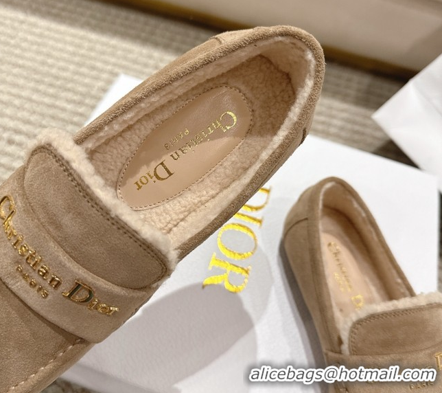 1:1 aaaaa Dior DiorAlps Boy Flat Loafers in Suede and Shearling Beige 2025 DR121603 1216105