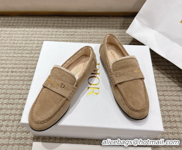 1:1 aaaaa Dior DiorAlps Boy Flat Loafers in Suede and Shearling Beige 2025 DR121603 1216105