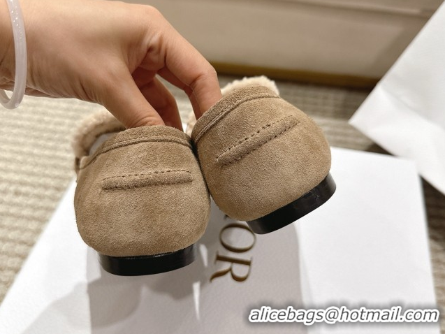 1:1 aaaaa Dior DiorAlps Boy Flat Loafers in Suede and Shearling Beige 2025 DR121603 1216105