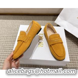 1:1 Dior DiorAlps Boy Flat Loafers in Suede and Shearling Yellow DR121603 1216106