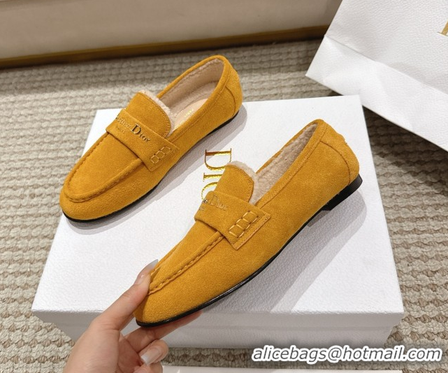 1:1 Dior DiorAlps Boy Flat Loafers in Suede and Shearling Yellow DR121603 1216106
