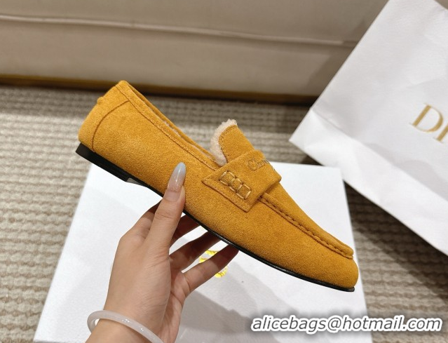 1:1 Dior DiorAlps Boy Flat Loafers in Suede and Shearling Yellow DR121603 1216106