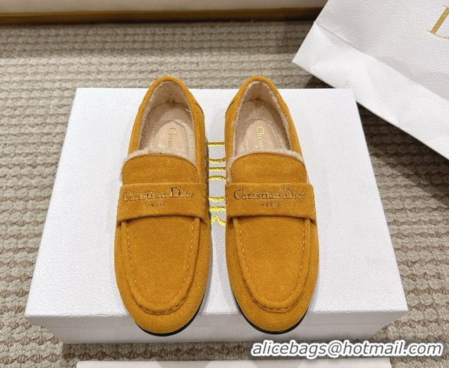 1:1 Dior DiorAlps Boy Flat Loafers in Suede and Shearling Yellow DR121603 1216106