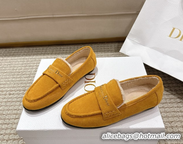 1:1 Dior DiorAlps Boy Flat Loafers in Suede and Shearling Yellow DR121603 1216106