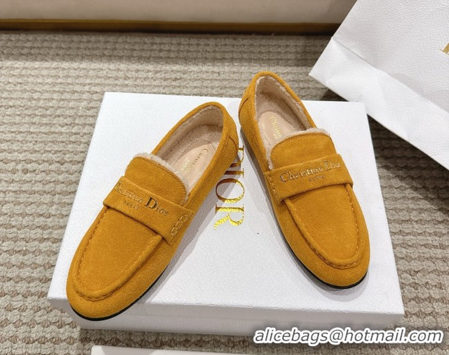 1:1 Dior DiorAlps Boy Flat Loafers in Suede and Shearling Yellow DR121603 1216106