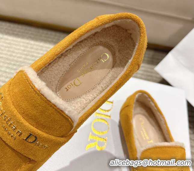 1:1 Dior DiorAlps Boy Flat Loafers in Suede and Shearling Yellow DR121603 1216106