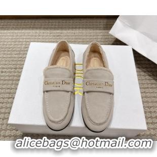 Hot Style Dior DiorAlps Boy Flat Loafers in Suede and Shearling Light Grey DR121603 1216107