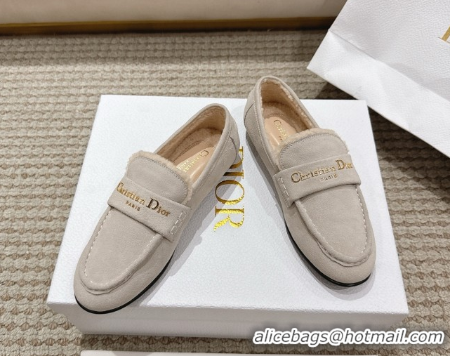 Hot Style Dior DiorAlps Boy Flat Loafers in Suede and Shearling Light Grey DR121603 1216107