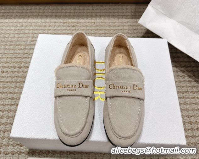 Hot Style Dior DiorAlps Boy Flat Loafers in Suede and Shearling Light Grey DR121603 1216107