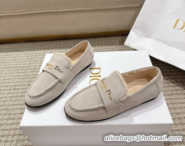 Hot Style Dior DiorAlps Boy Flat Loafers in Suede and Shearling Light Grey DR121603 1216107