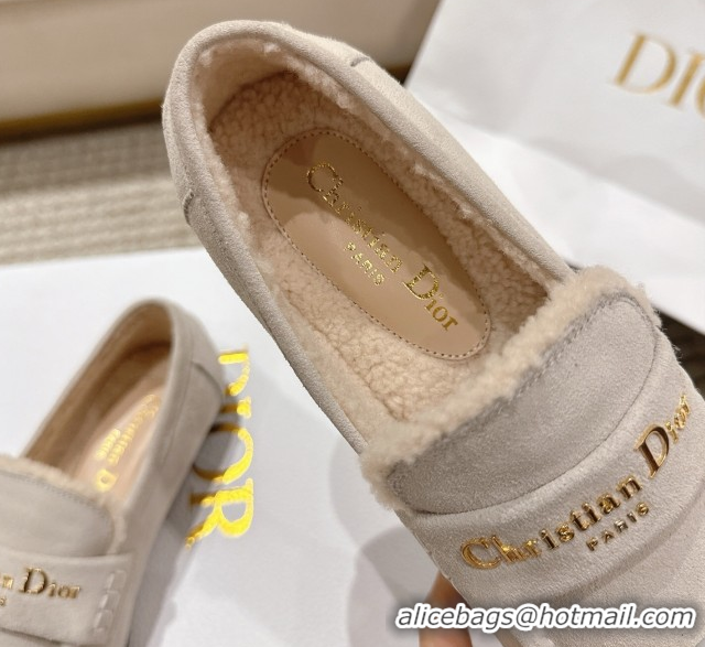 Hot Style Dior DiorAlps Boy Flat Loafers in Suede and Shearling Light Grey DR121603 1216107