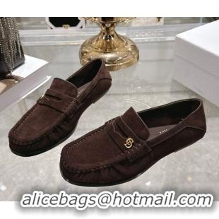 Original Cheap Dior Time Flat Loafers in Suede Chocolate Brown 1216109