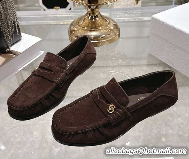 Original Cheap Dior Time Flat Loafers in Suede Chocolate Brown 1216109