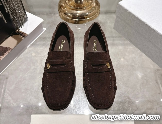 Original Cheap Dior Time Flat Loafers in Suede Chocolate Brown 1216109