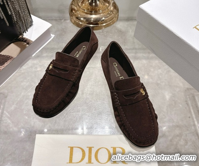 Original Cheap Dior Time Flat Loafers in Suede Chocolate Brown 1216109