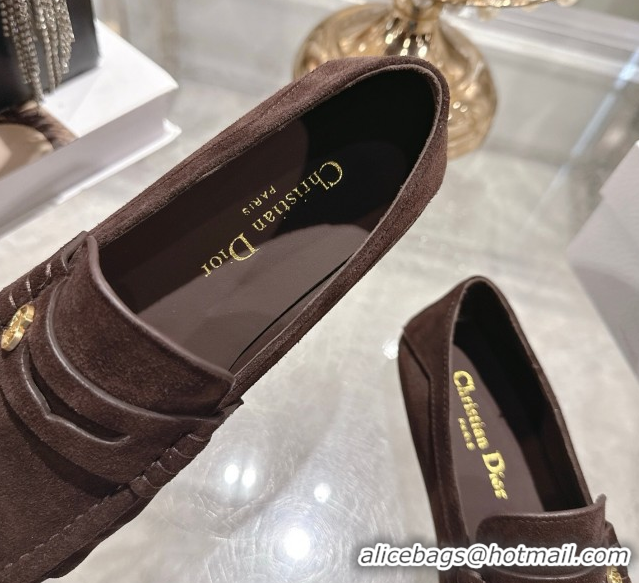 Original Cheap Dior Time Flat Loafers in Suede Chocolate Brown 1216109