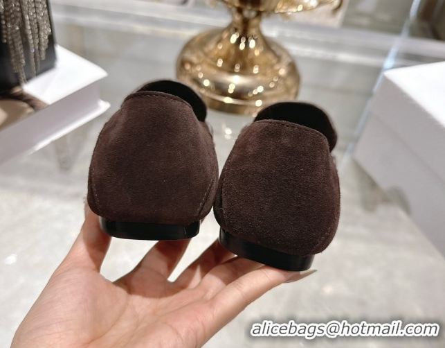 Original Cheap Dior Time Flat Loafers in Suede Chocolate Brown 1216109