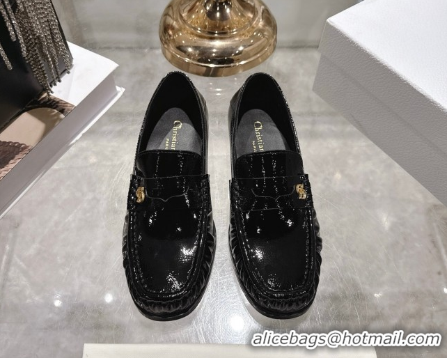 Sumptuous Dior Time Flat Loafers in Patent Leather Black DR121605 1216111