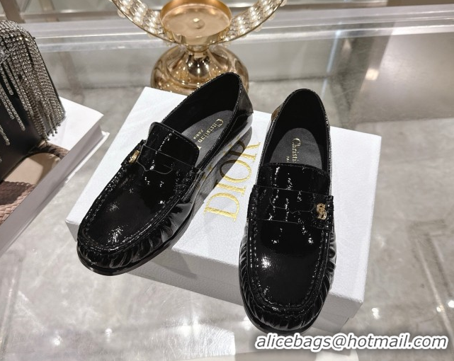 Sumptuous Dior Time Flat Loafers in Patent Leather Black DR121605 1216111