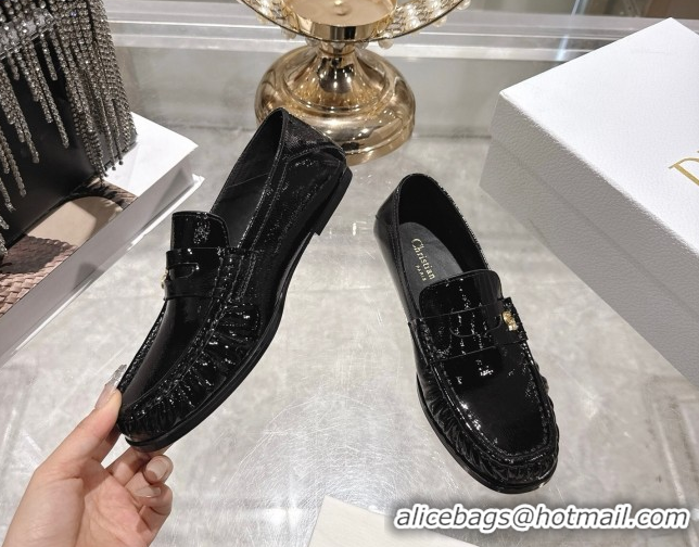 Sumptuous Dior Time Flat Loafers in Patent Leather Black DR121605 1216111
