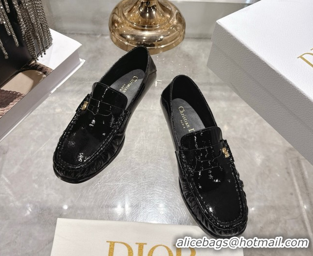Sumptuous Dior Time Flat Loafers in Patent Leather Black DR121605 1216111