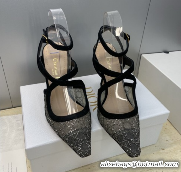 Good Quality Dior Capture Heeled Sandals 9.5cm in Mesh with Strass Cannage Motif DR121606 51216112