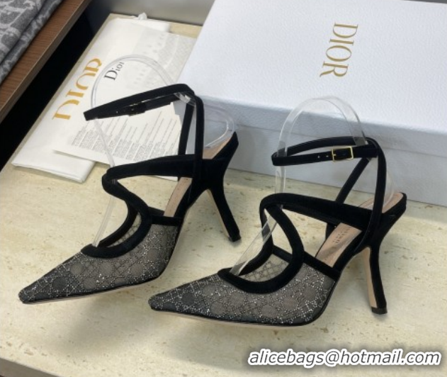 Good Quality Dior Capture Heeled Sandals 9.5cm in Mesh with Strass Cannage Motif DR121606 51216112