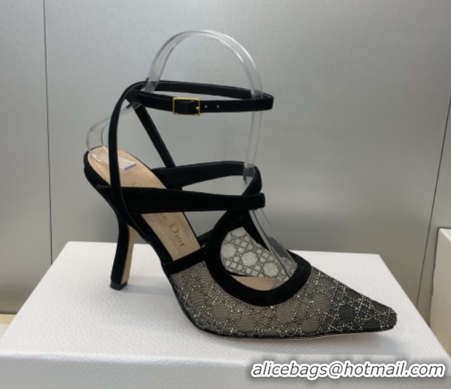Good Quality Dior Capture Heeled Sandals 9.5cm in Mesh with Strass Cannage Motif DR121606 51216112