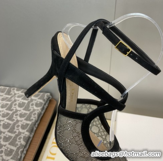 Good Quality Dior Capture Heeled Sandals 9.5cm in Mesh with Strass Cannage Motif DR121606 51216112