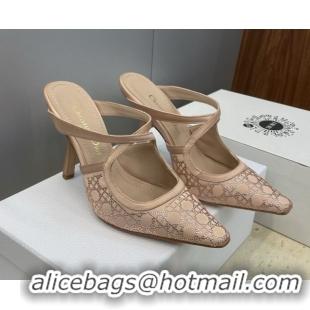 Sophisticated Dior Capture Heeled Mules 9.5cm Satin with Strass Cannage Motif Nude DR121606 1216114