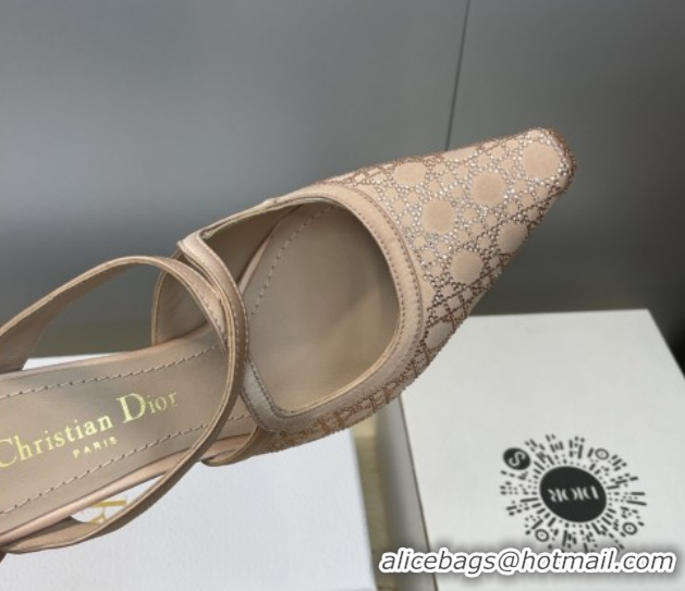 Sophisticated Dior Capture Heeled Mules 9.5cm Satin with Strass Cannage Motif Nude DR121606 1216114