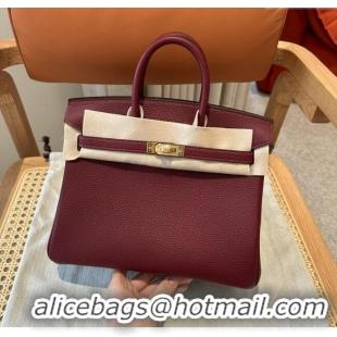 Famous Brand Hermes Birkin 25 Bag in Togo Calfskin Leather H25 Bordeaux/Gold 2025 (Half Handmade)