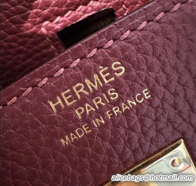 Famous Brand Hermes Birkin 25 Bag in Togo Calfskin Leather H25 Bordeaux/Gold 2025 (Half Handmade)