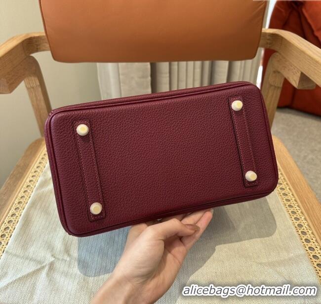 Famous Brand Hermes Birkin 25 Bag in Togo Calfskin Leather H25 Bordeaux/Gold 2025 (Half Handmade)