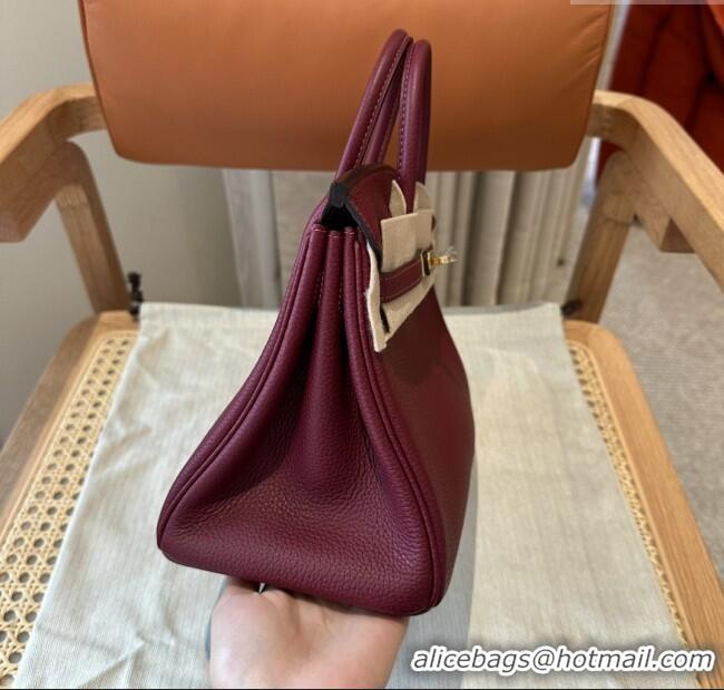 Best Price Hermes Birkin 30 Bag in Togo Calfskin Leather H30 Bordeaux/Gold 2025 (Half Handmade)