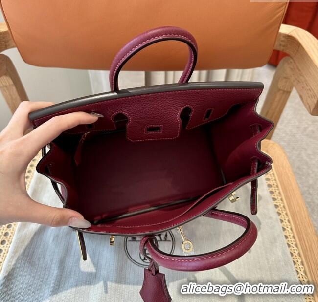Best Price Hermes Birkin 30 Bag in Togo Calfskin Leather H30 Bordeaux/Gold 2025 (Half Handmade)