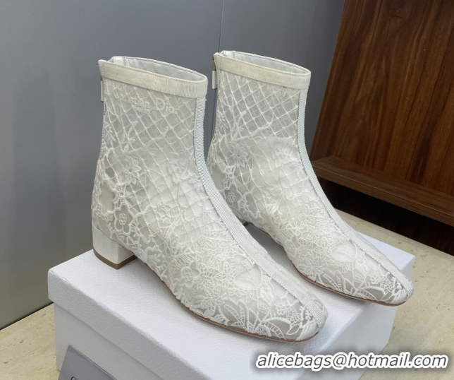 Stylish Dior Naughtily-D Heeled Ankle Boots 3.5cm in Transparent Mesh Embroidered with Millefiori Motif White DR121607 1