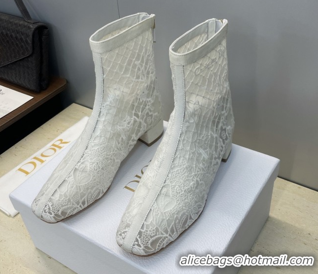 Stylish Dior Naughtily-D Heeled Ankle Boots 3.5cm in Transparent Mesh Embroidered with Millefiori Motif White DR121607 1