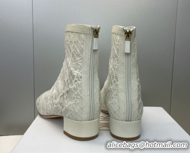 Stylish Dior Naughtily-D Heeled Ankle Boots 3.5cm in Transparent Mesh Embroidered with Millefiori Motif White DR121607 1