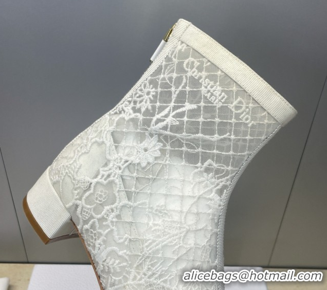 Stylish Dior Naughtily-D Heeled Ankle Boots 3.5cm in Transparent Mesh Embroidered with Millefiori Motif White DR121607 1