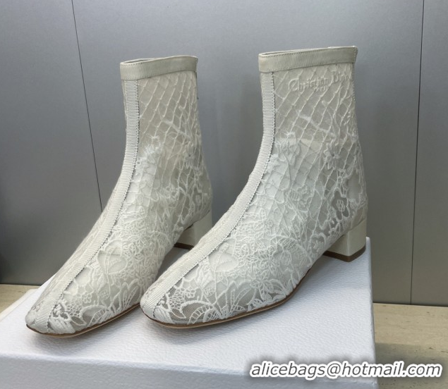 Stylish Dior Naughtily-D Heeled Ankle Boots 3.5cm in Transparent Mesh Embroidered with Millefiori Motif White DR121607 1