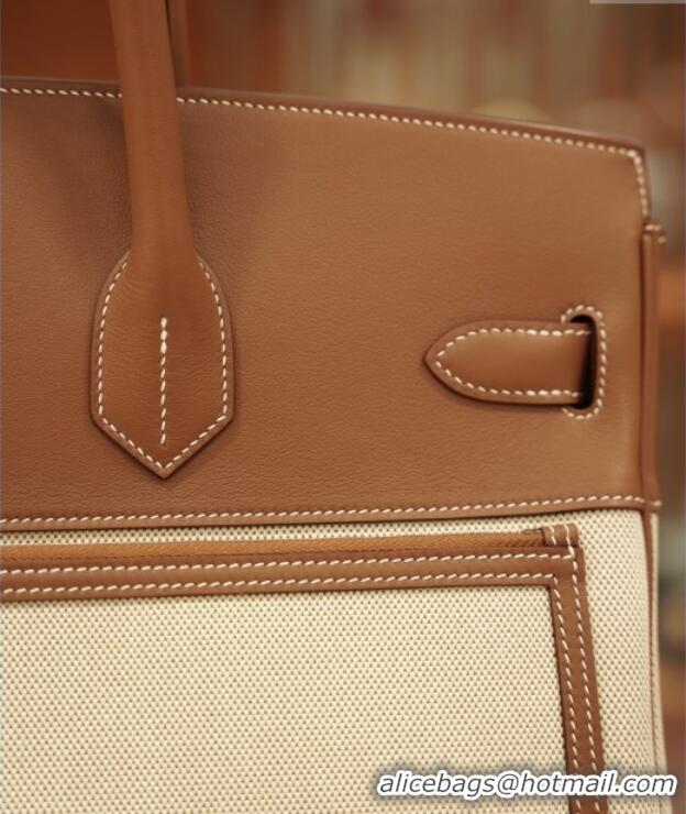 Grade Design Hermes HAC CARGO HAUT A COURROIES 40 Bag in Canvas & Swift Leather H40 Brown 2025(Half Handmade)