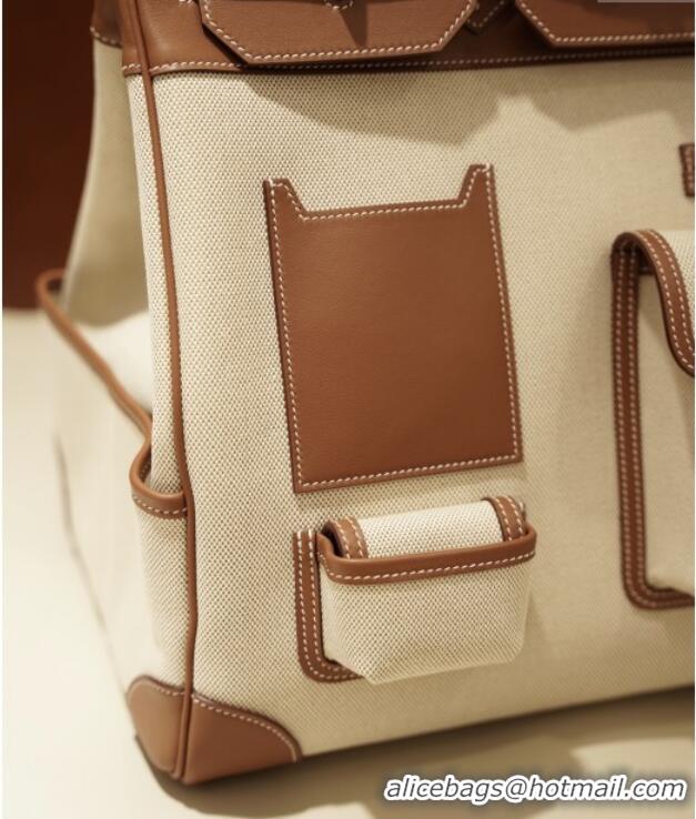 Grade Design Hermes HAC CARGO HAUT A COURROIES 40 Bag in Canvas & Swift Leather H40 Brown 2025(Half Handmade)