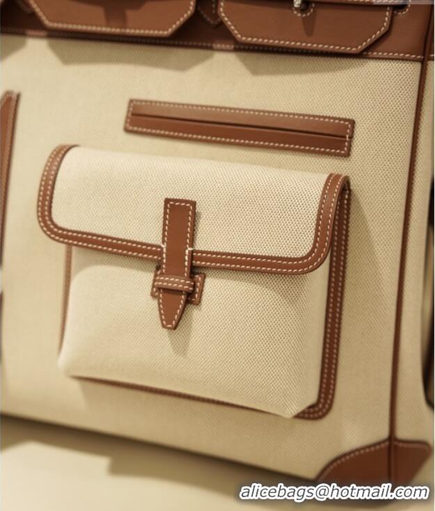 Grade Design Hermes HAC CARGO HAUT A COURROIES 40 Bag in Canvas & Swift Leather H40 Brown 2025(Half Handmade)
