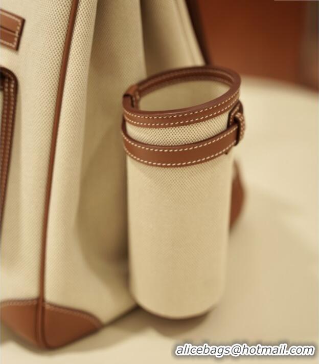 Grade Design Hermes HAC CARGO HAUT A COURROIES 40 Bag in Canvas & Swift Leather H40 Brown 2025(Half Handmade)