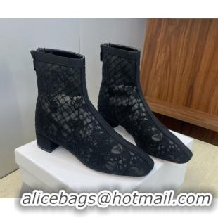 Discount Dior Naughtily-D Heeled Ankle Boots 3.5cm in Transparent Mesh Embroidered with Millefiori Motif Black DR121607 