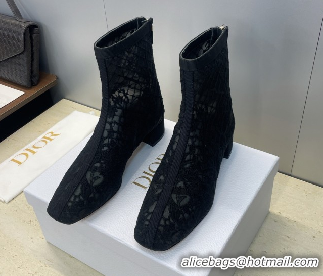 Discount Dior Naughtily-D Heeled Ankle Boots 3.5cm in Transparent Mesh Embroidered with Millefiori Motif Black DR121607 