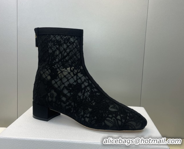 Discount Dior Naughtily-D Heeled Ankle Boots 3.5cm in Transparent Mesh Embroidered with Millefiori Motif Black DR121607 