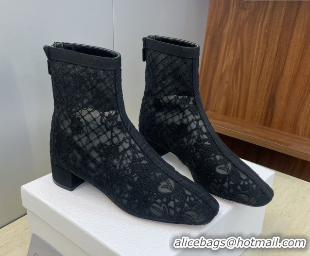 Discount Dior Naughtily-D Heeled Ankle Boots 3.5cm in Transparent Mesh Embroidered with Millefiori Motif Black DR121607 